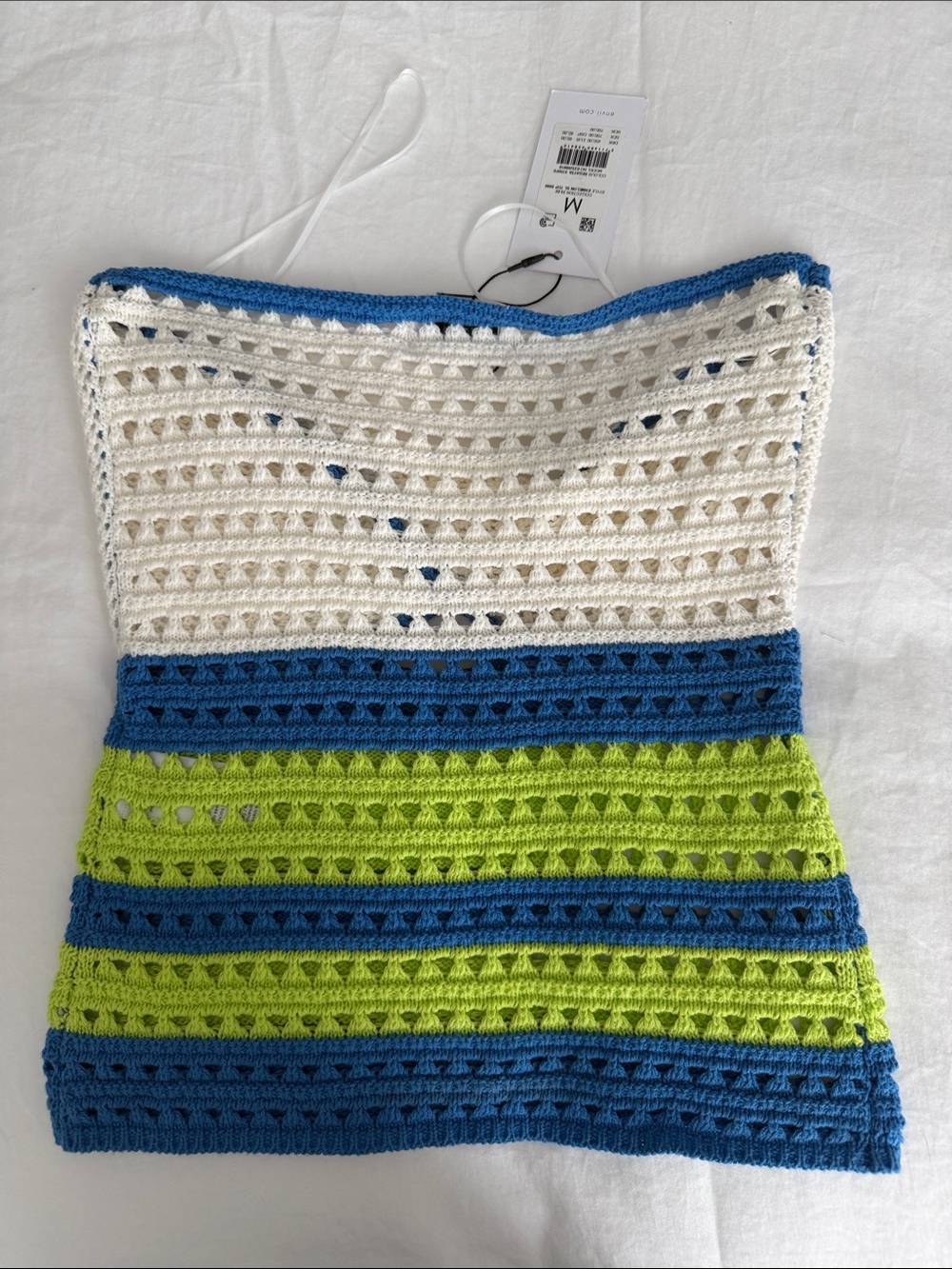 Envii Crochet Knit Camisole in White, Blue & Lime - Picture 3 of 3